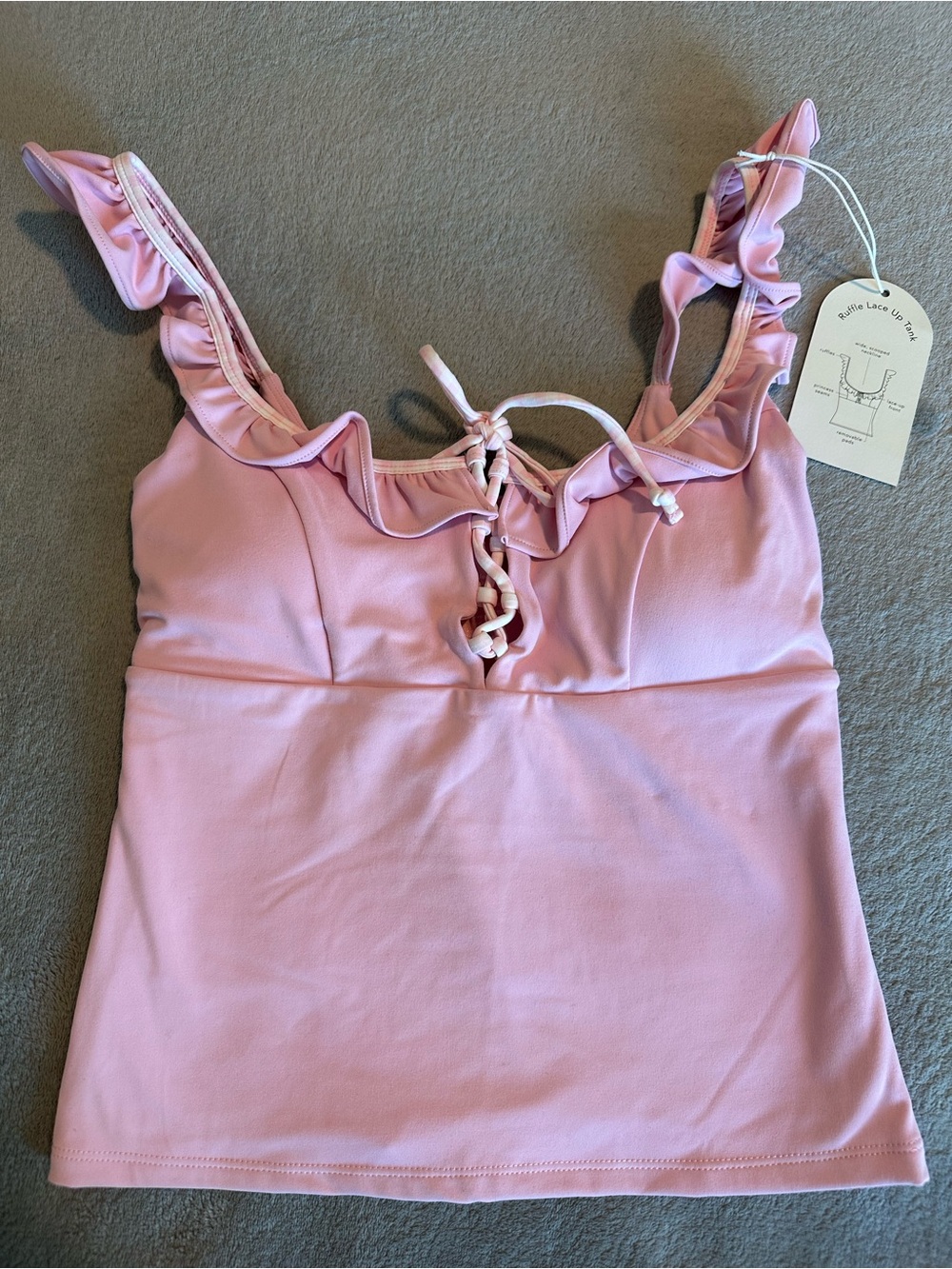 NWT Blogilates Ruffle Lace Up Tank - Light Pink - Picture 2 of 7